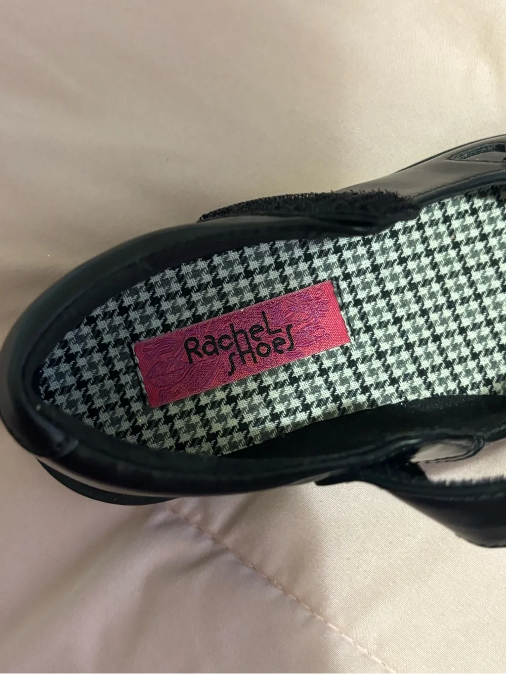 Rachel Black Patent Mary Jane Shoes with Floral Accents